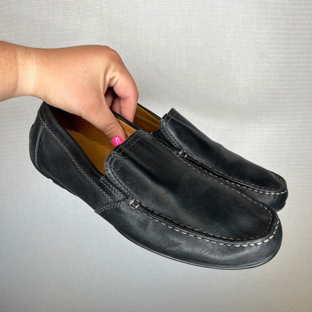 Geox‎ Respira Mens Black Leather Loafers Driving Shoes EU 43 U1144V Slip On
